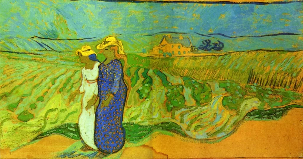 Two Women Crossing the Fields Van Gogh