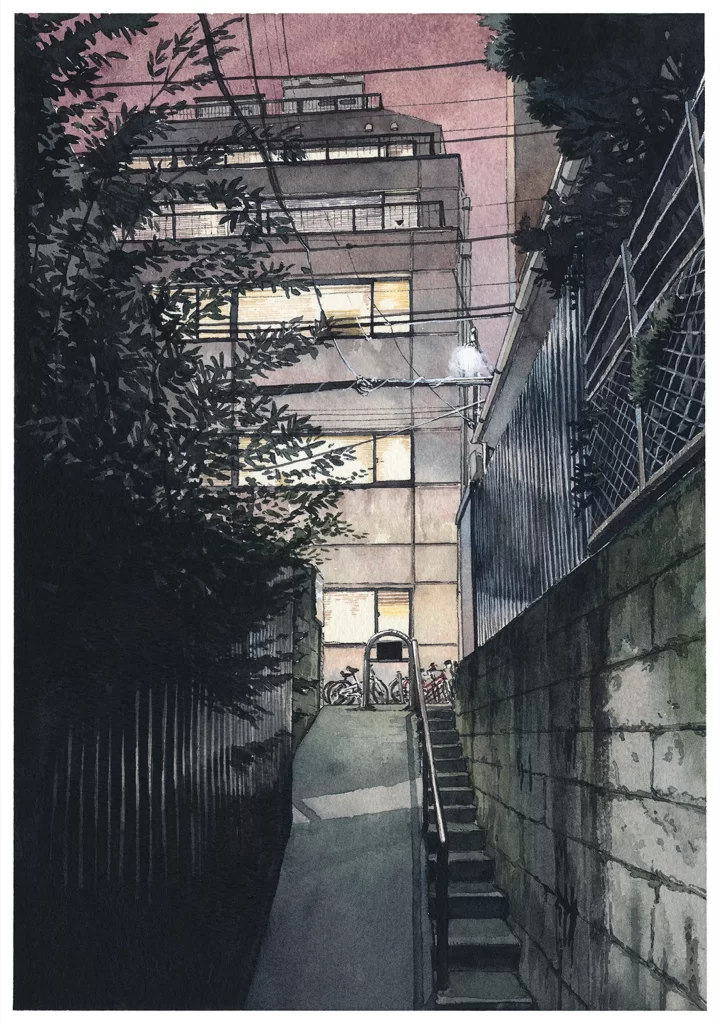 Urban Alleyway Evening Residential Building Stairs Street Lamp Mateusz Urbanowicz