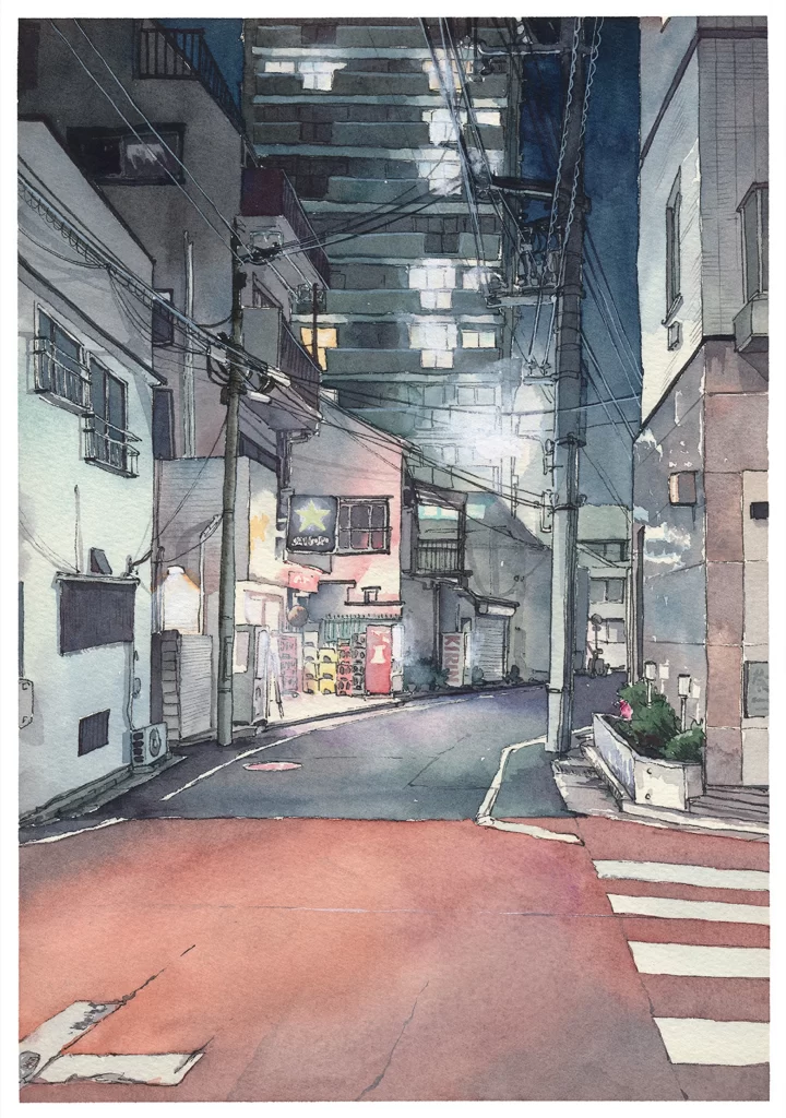 Urban Alleyway Evening Street Lights Buildings Shadows Mateusz Urbanowicz