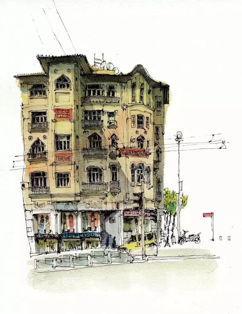 Urban Building Watercolor Sketch
