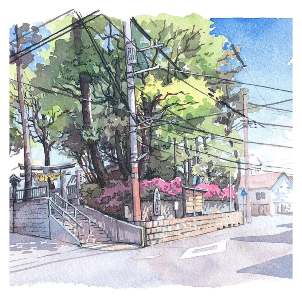 Urban Landscape Trees Power Lines Stairs Shrine Mateusz Urbanowicz