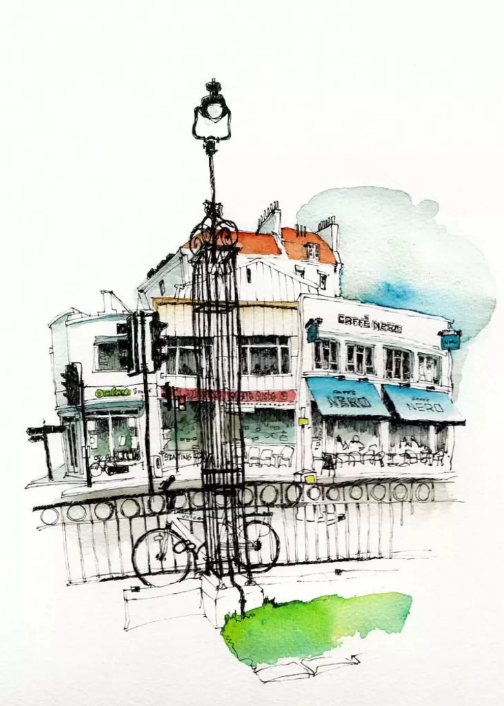 Urban Street Scene Cafe Bicycle Lamp Post Architecture