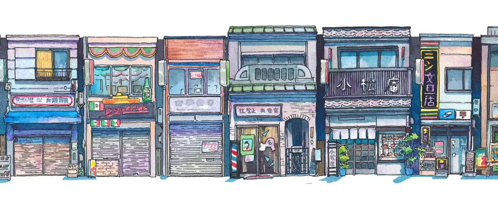 Urban Street Shops Colorful Facades Storefronts Signage Architecture Mateusz Urbanowicz