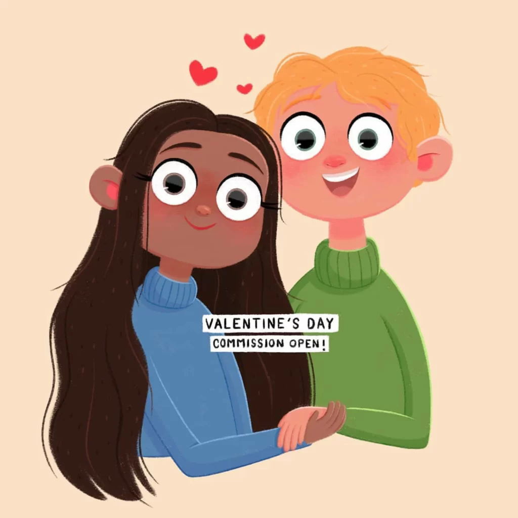 Valentines Day Love Commission Illustration Characters Eleonore Pelluau