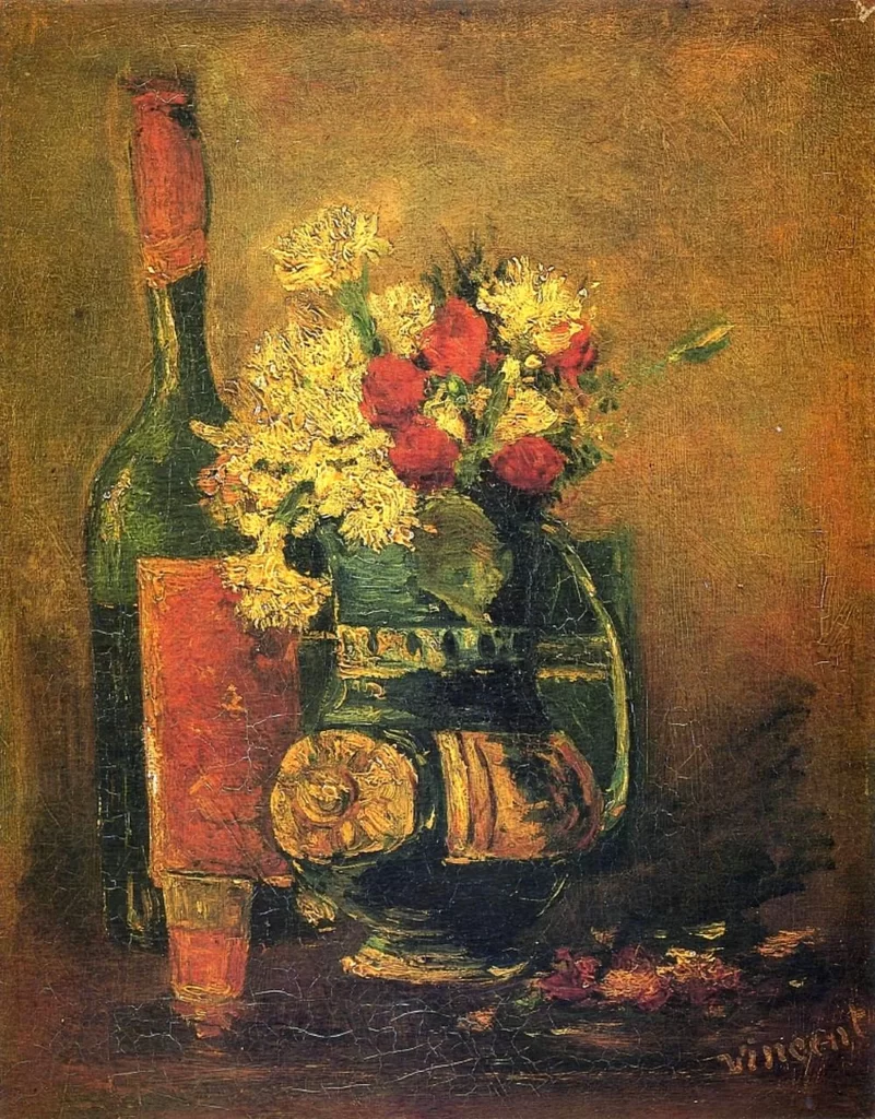 Vase with Carnations and Roses and a Bottle Van Gogh