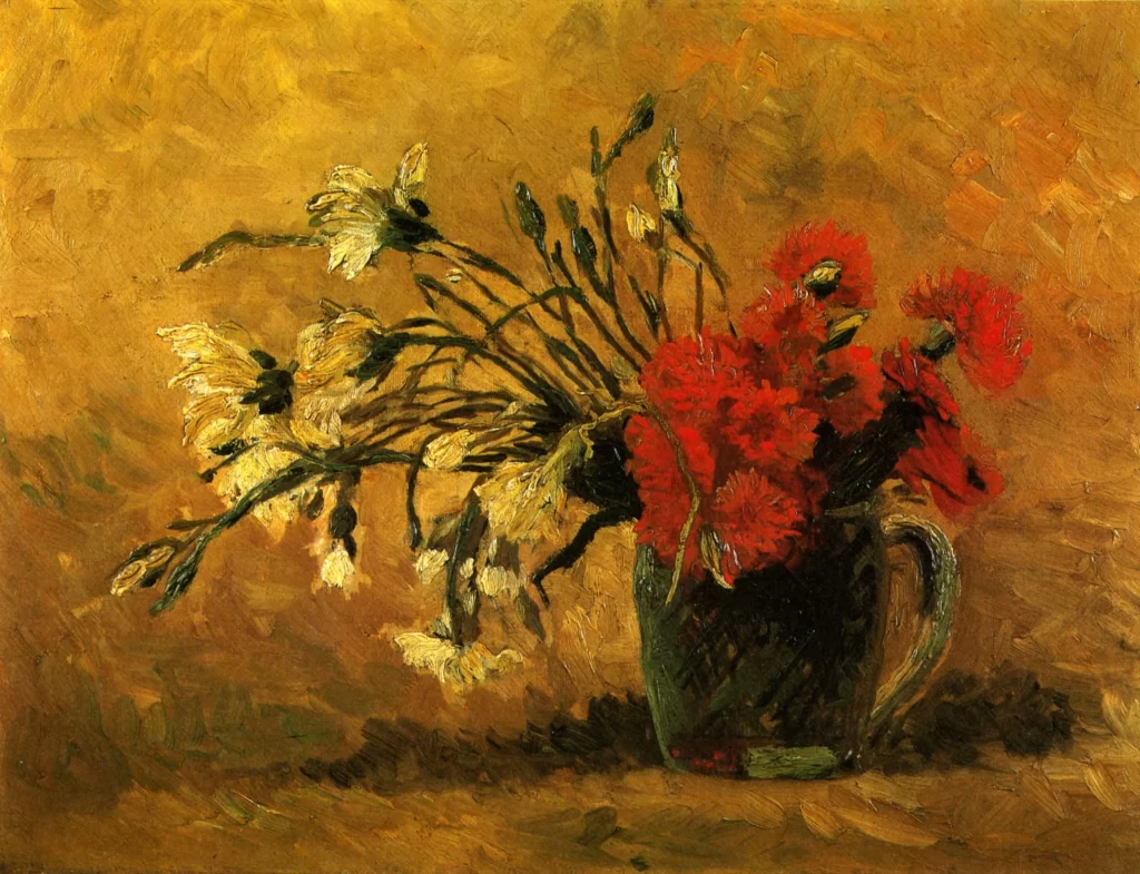 Vase with Red and White Carnations on a Yellow Background Van Gogh
