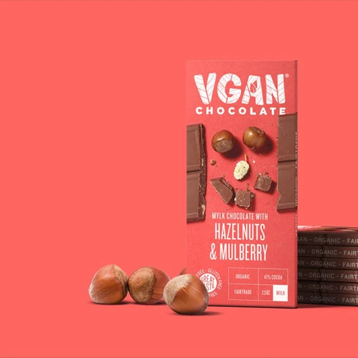Vegan Chocolate Hazelnuts Mulberry Organic Red Packaging Design