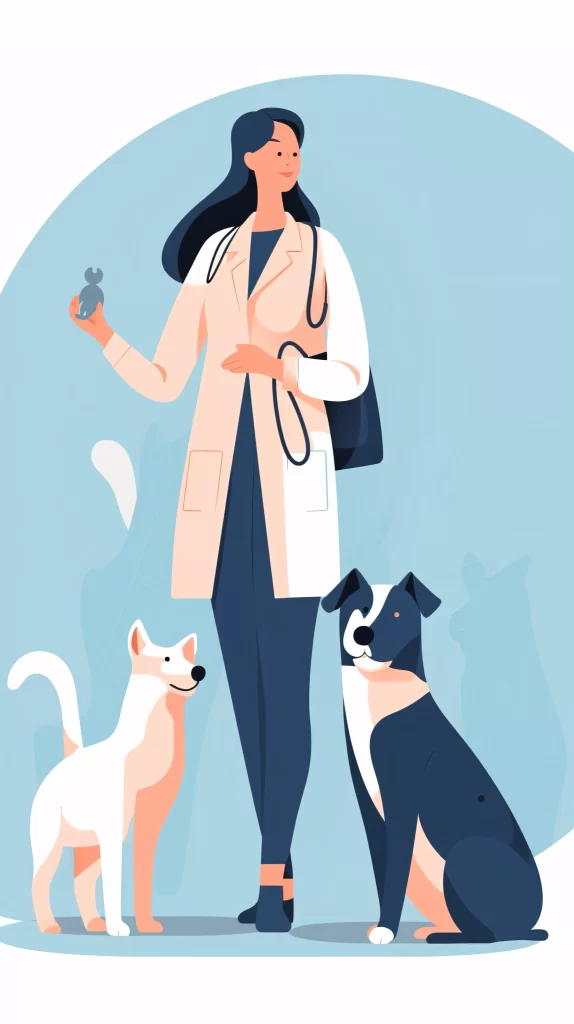 Veterinarian Blue White Coat Stethoscope Dogs Flat Illustration