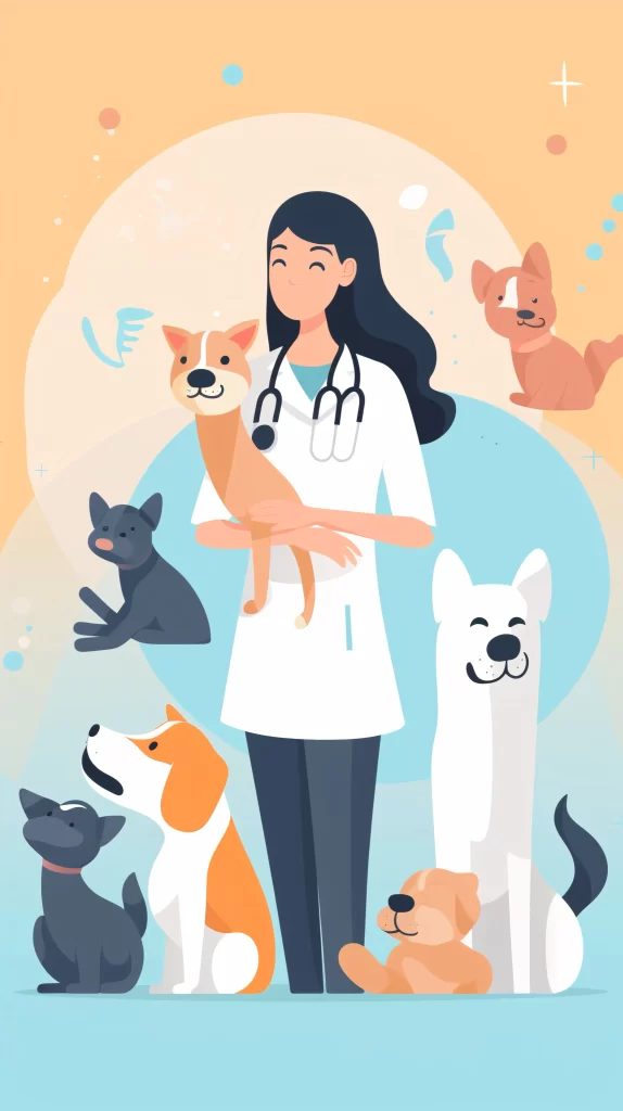 Veterinarian White Blue Stethoscope Dogs Flat Illustration