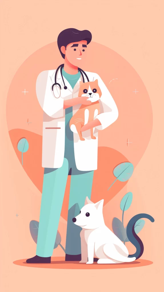 Veterinarian White Coat Orange Cat Dog Flat Illustration