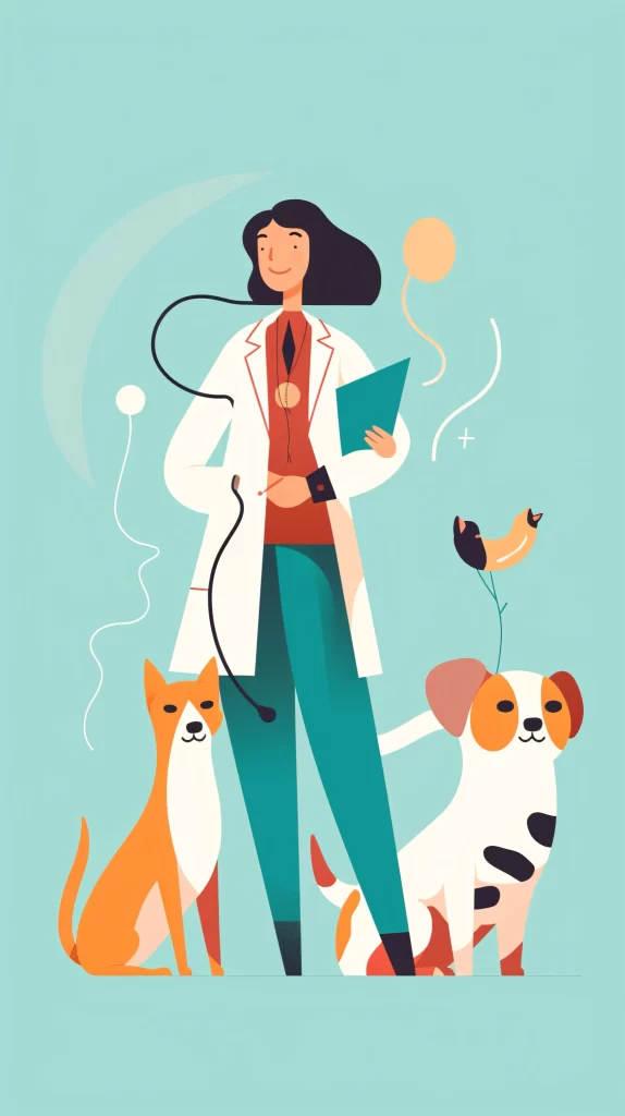 Veterinarian White Orange Green Flat Illustration