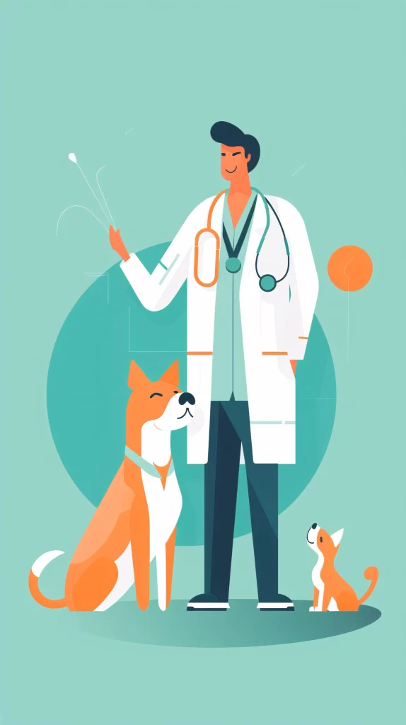 Veterinarian White Orange Blue Flat Illustration