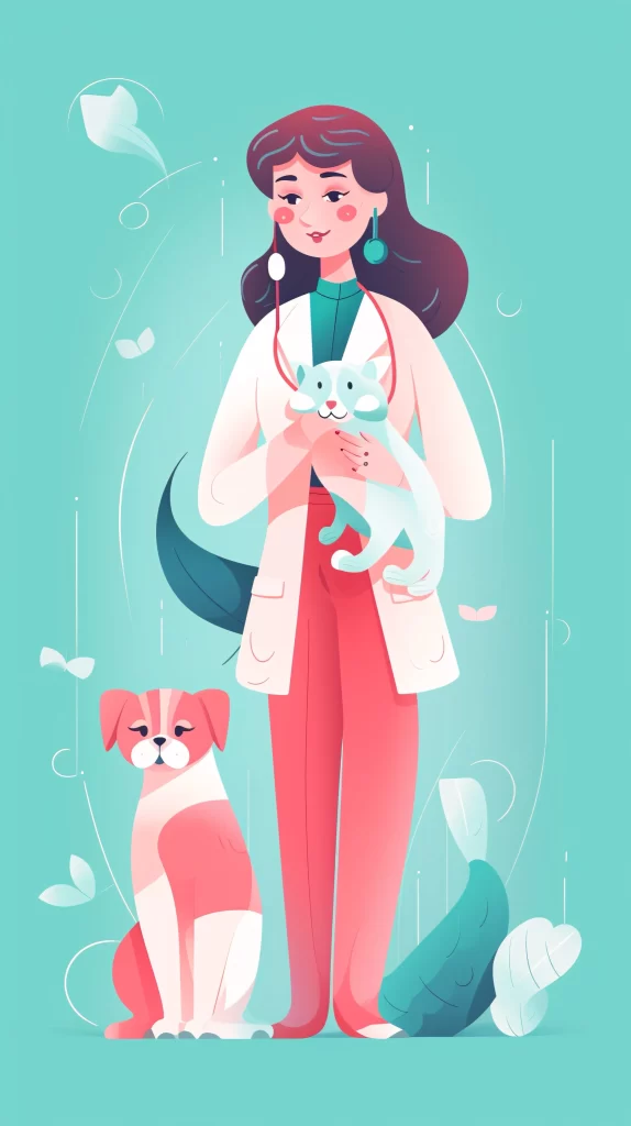 Veterinarian White Red Cat Dog Flat Illustration