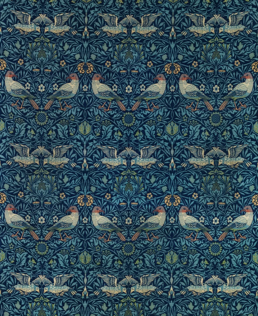 Vibrant Blue Pomegranate Vine Olive Leaves Pattern