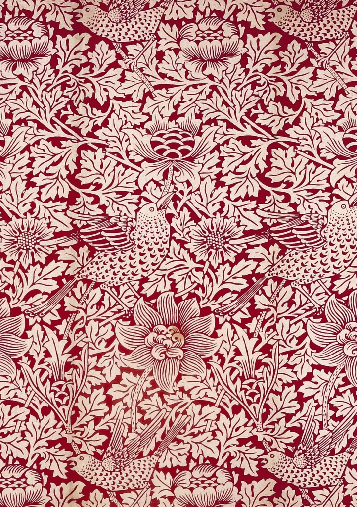 Vibrant Crimson Peony and Foliage Repeat Pattern
