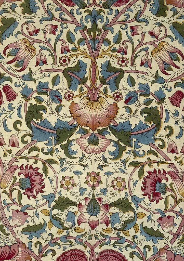 Vibrant Pink Peony Blue Vine Olive Green Leaf Pattern