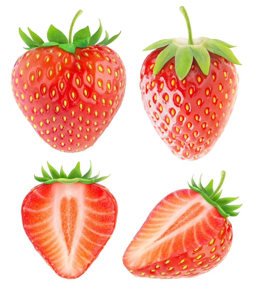 Vibrant Red Strawberries with Fresh Green Leaves