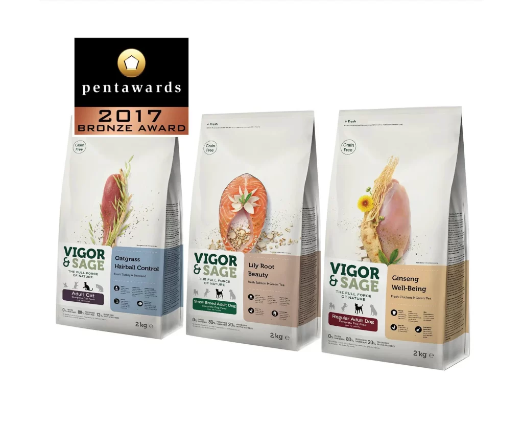 Vigor Sage Dog Food Salmon Salmonella Grain Free White Illustration