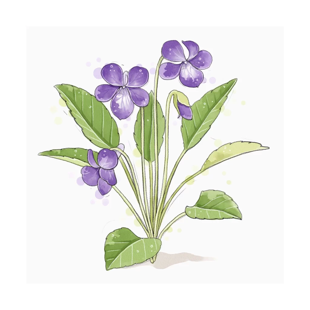 Violet Flowers Green Leaves Illustration