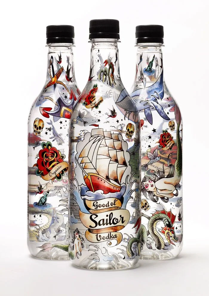 Vodka Bottle Nautical Tattoo Artistic Design
