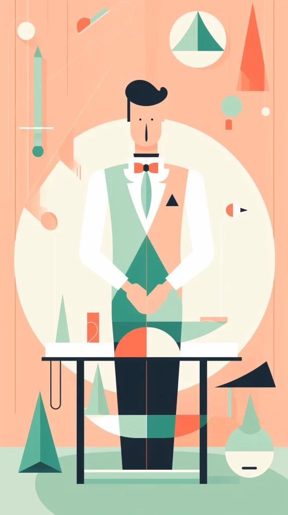 Waiter Green Red Geometric Flat Illustration