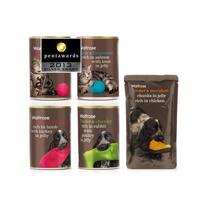 Waitrose Cat Food Salmon Jelly Brown Can Illustration