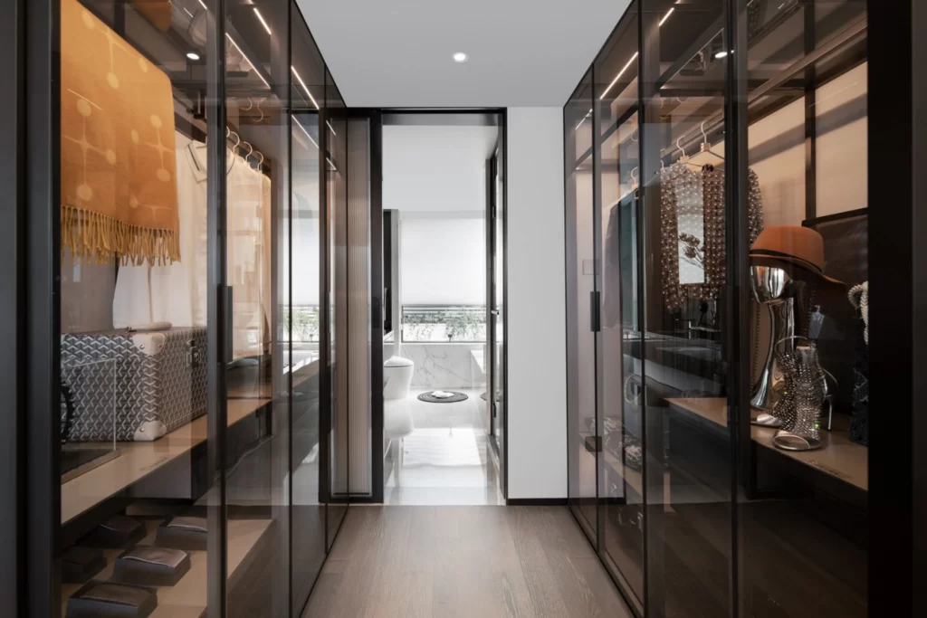 Walk-in Closet Contemporary Black Glass Neutral Tones