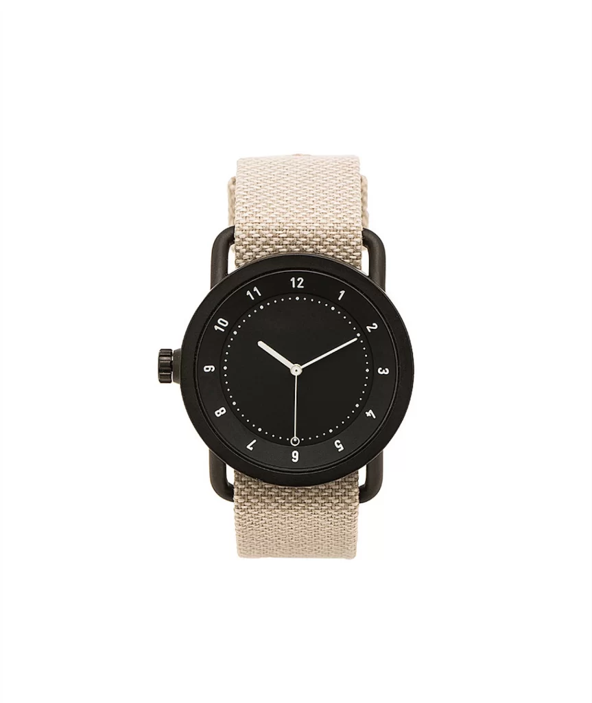 Watch Black Dial Beige Strap Minimalist Design