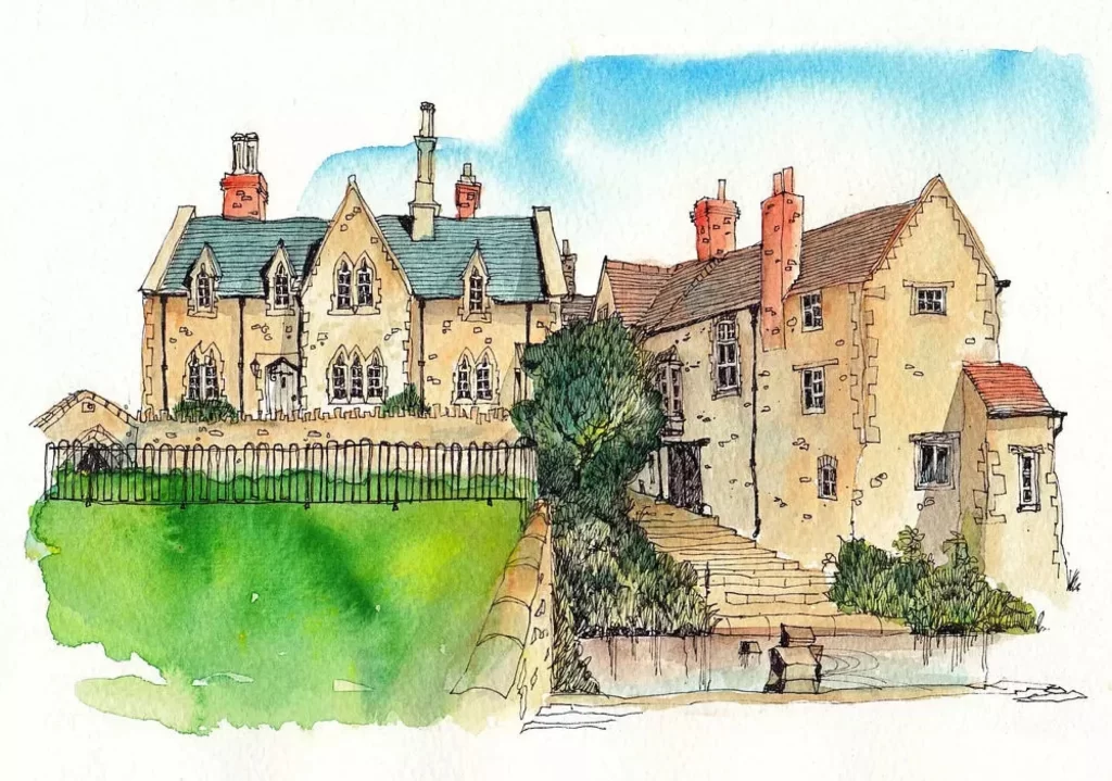Watercolor Architecture Houses Landscape