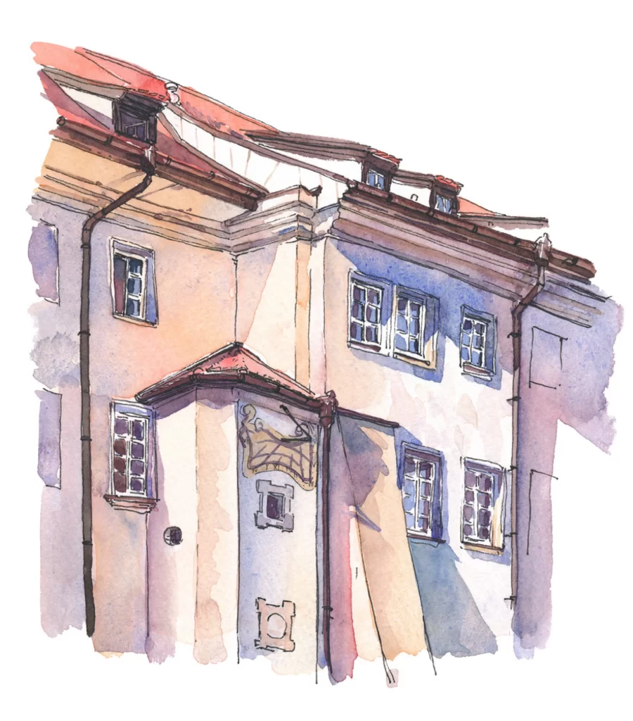Watercolor Building Facade Windows Roof Mateusz Urbanowicz