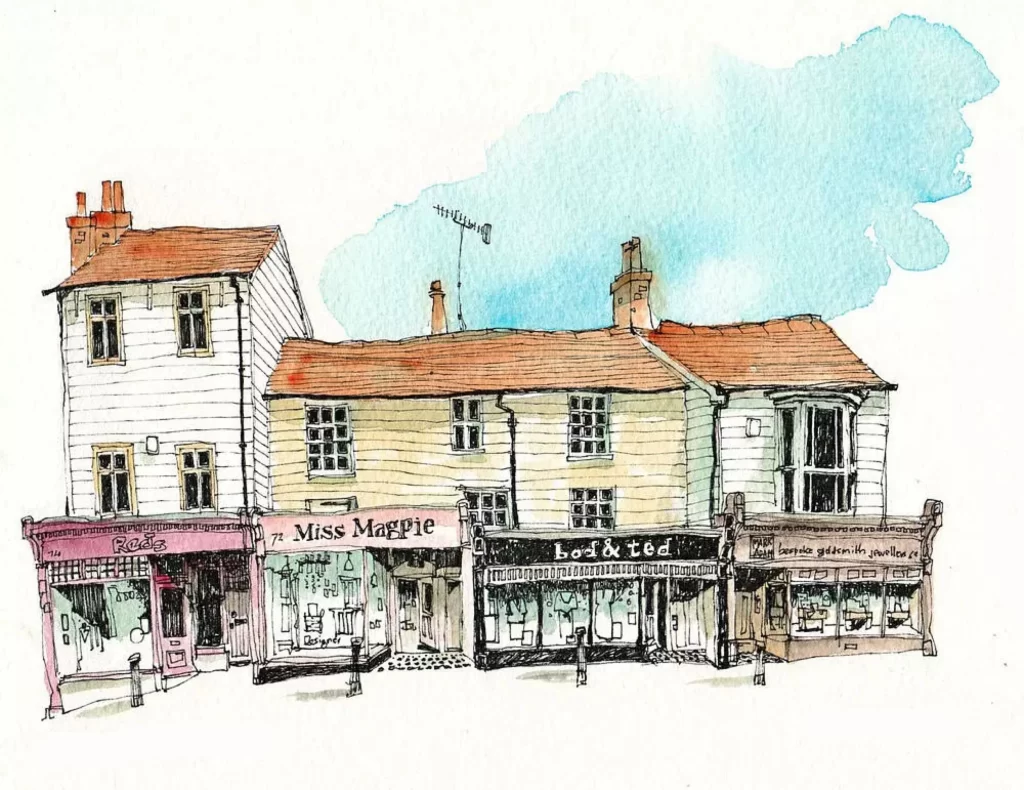 Watercolor Building Shops
