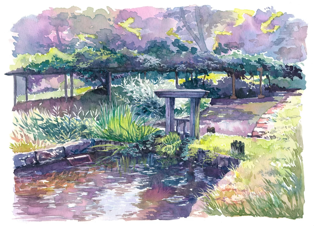 Watercolor Garden Pond Nature Mateusz Urbanowicz