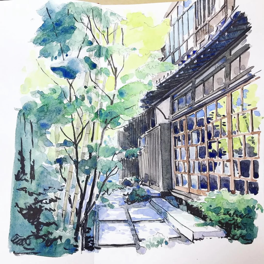 Watercolor Japanese Garden Pathway Mateusz Urbanowicz