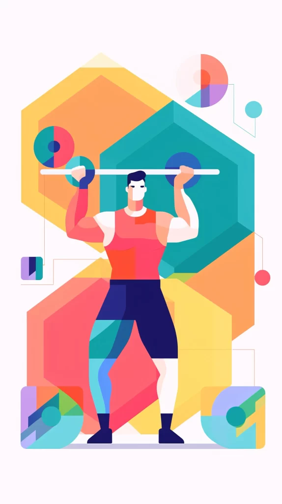Weightlifter Red Blue Yellow Geometric Flat Illustration