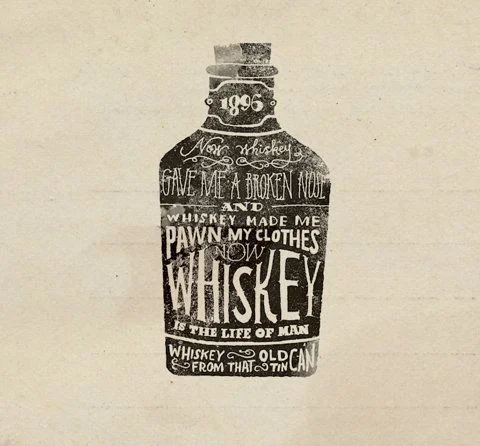 Whiskey Bottle Typography Black White Vintage Label Design