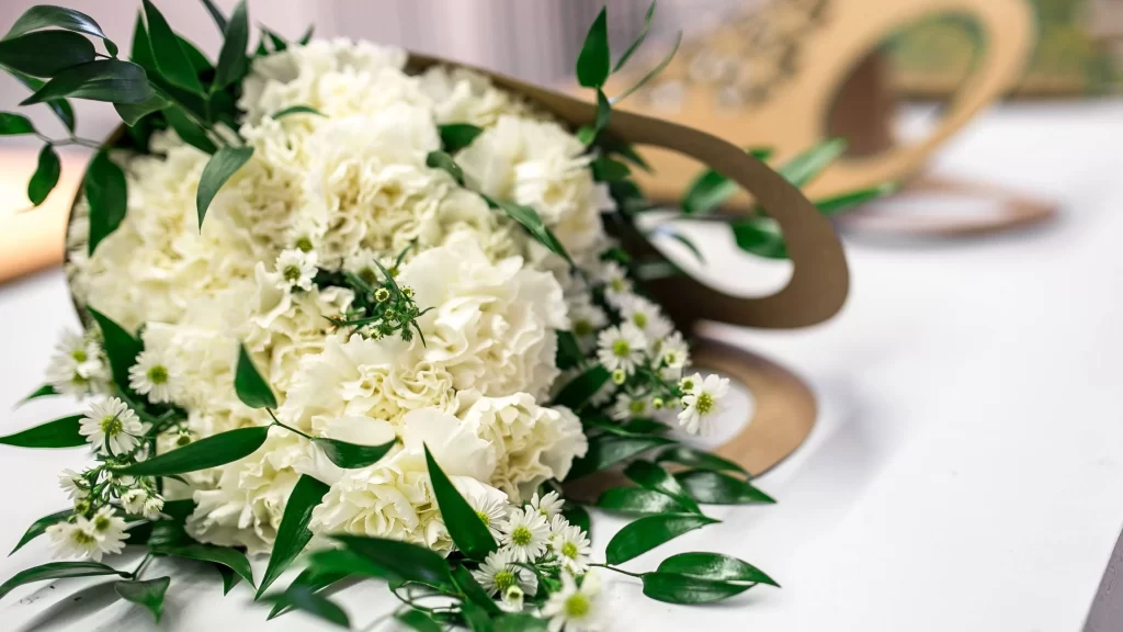 White Carnation Bouquet Green Leaves Delicate Petals