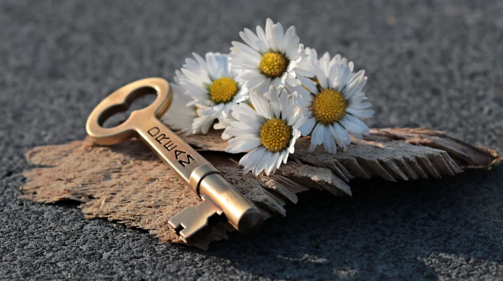 White Daisy Petals Yellow Center Rustic Key