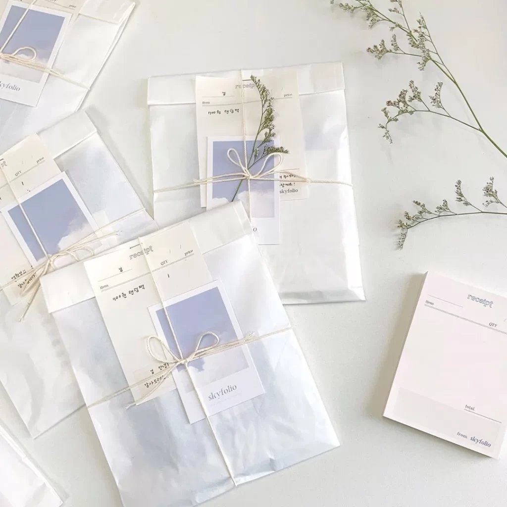White Envelopes Blue Label Natural Twine Minimalist Design