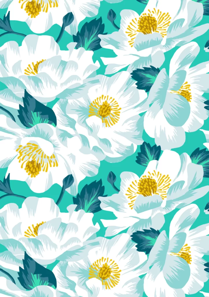 White Flowers Green Background Yellow Centers