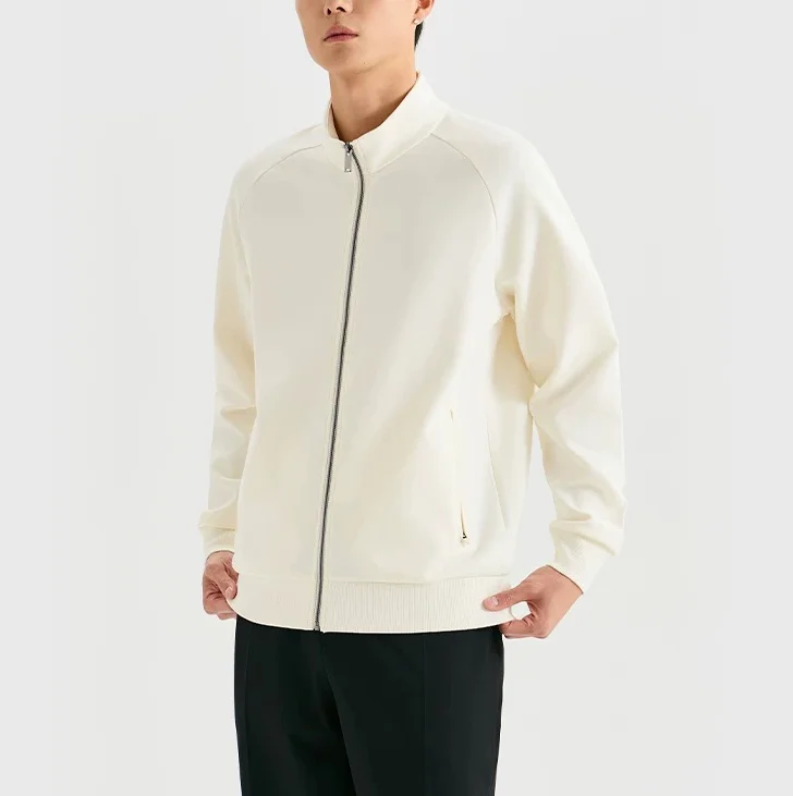 White Jacket Black Pants Zipper Casual