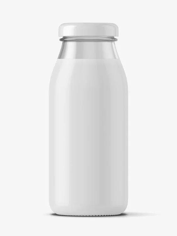 White Milk Bottle with Glass and Metal Cap