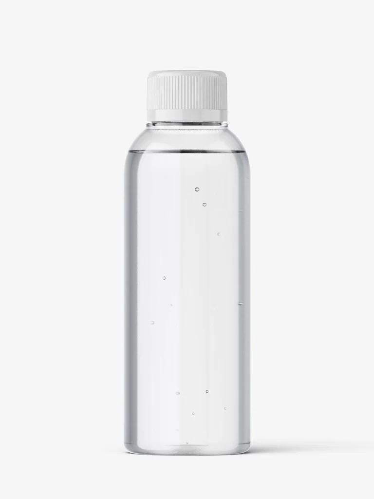 Transparent Fluid Particles Minimal Smooth bottle packaging Mockup