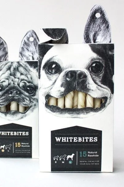 Whitebites Dog Treats Natural Rawhide Black White Illustration