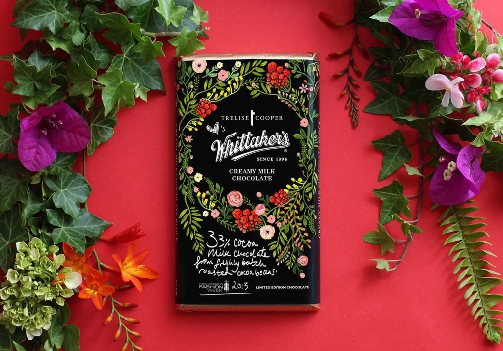 Whittakers Chocolate Milk Chocolate Floral Black Red Green