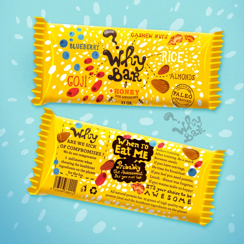 WhyBar Protein Bar Blueberry Goji Honey Yellow White Fun