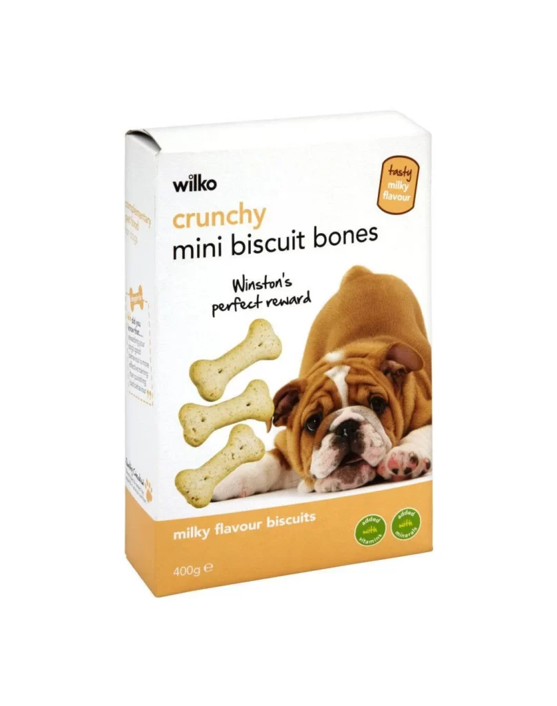 Wilko Dog Treats Milky Flavor Bone Shape Illustration Orange White