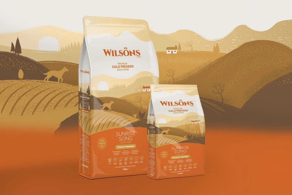 Wilsons Dog Food Chicken Vegetables Illustration Orange