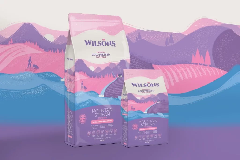 Wilsons Dog Food Salmon Purple Illustration