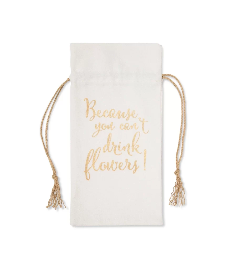 Wine Bag White Gold Textured Drawstring Gift
