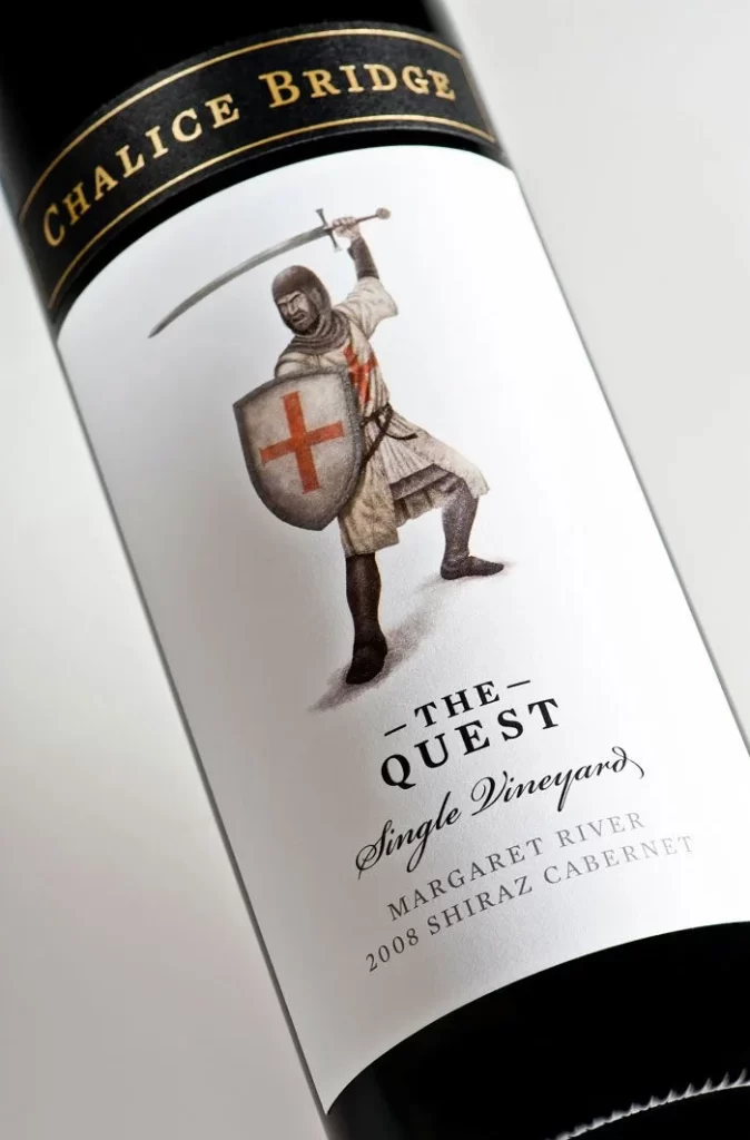 Wine Bottle Black White Medieval Knight Design